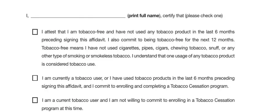 portion of blanks in peia tobacco affidavit