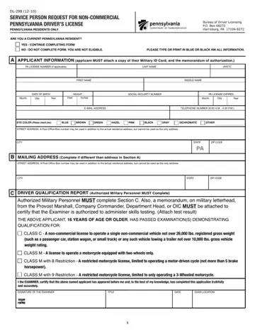 Pennsylvania Form Dl 298 Preview