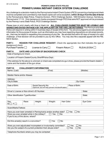 Pennsylvania Instant Check System Form Preview