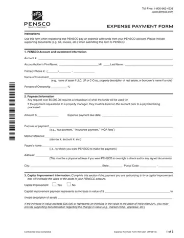 Pensco Expense Payment Form Preview