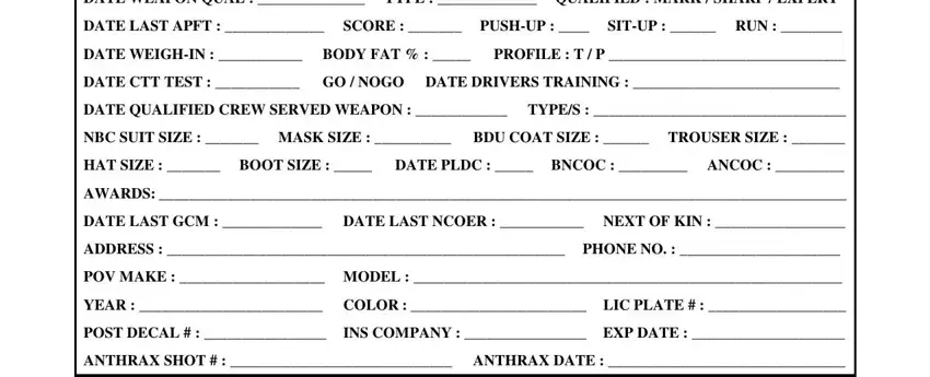 Completing soldier data sheet 2020 step 2