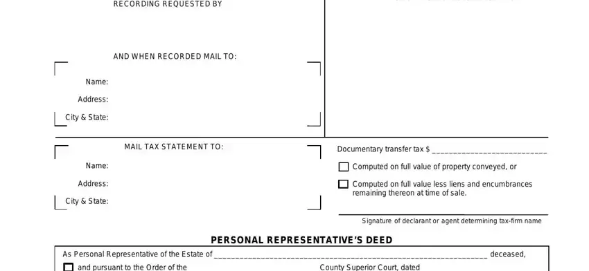 personal representative fields to fill in