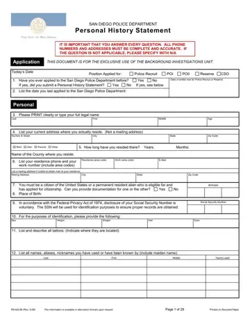 Personal Police History Form Preview