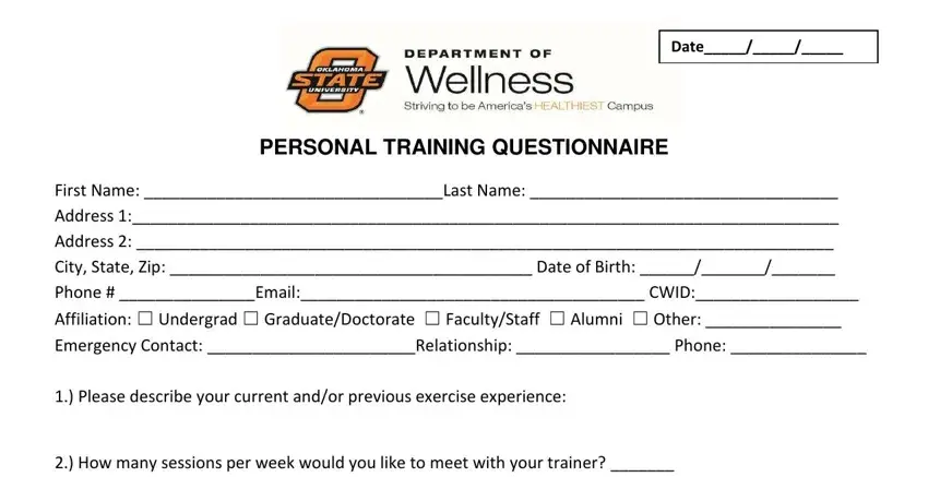 Personal Trainer Questionnaire ≡ Fill Out Printable PDF Forms Online