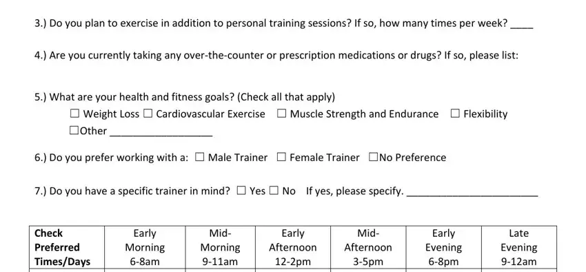 Filling in personal training questionnaire form part 2