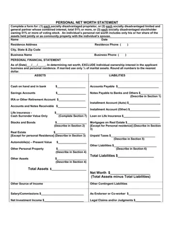 Personal Worth Statement Form Preview
