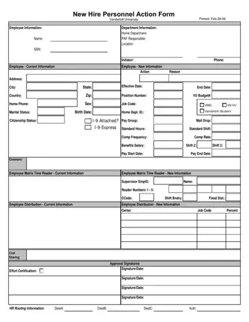 Personnel Action Form Template Preview