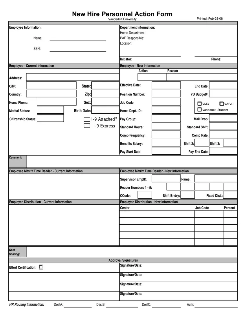 Personnel Action Form Template first page preview