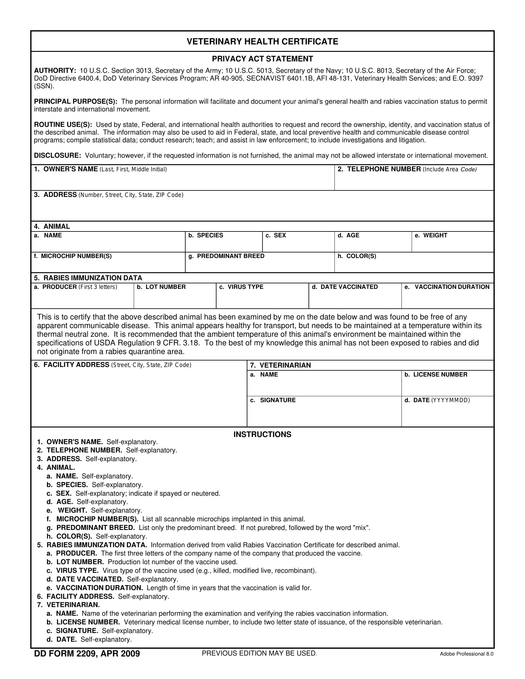 Pet Health Certificate Form Fill Out Printable PDF Forms Online