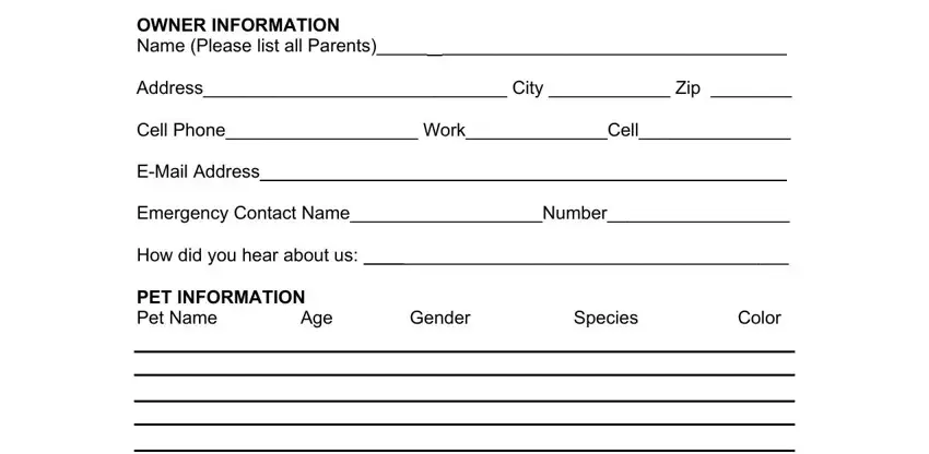 pet sitter form template empty fields to consider