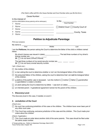Petition Adjudicate Parentage Form Preview