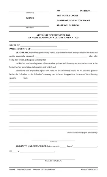 Petition Ex Parte Change Of Custody Pdf Form Download Preview