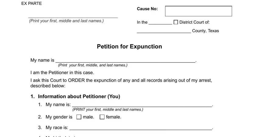 expunction petition empty spaces to fill out