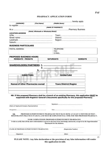 Pharmacy Council Ghana Application Form Preview