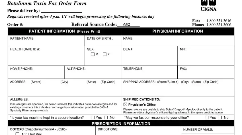 entering details in cigna botox prior authorization step 1