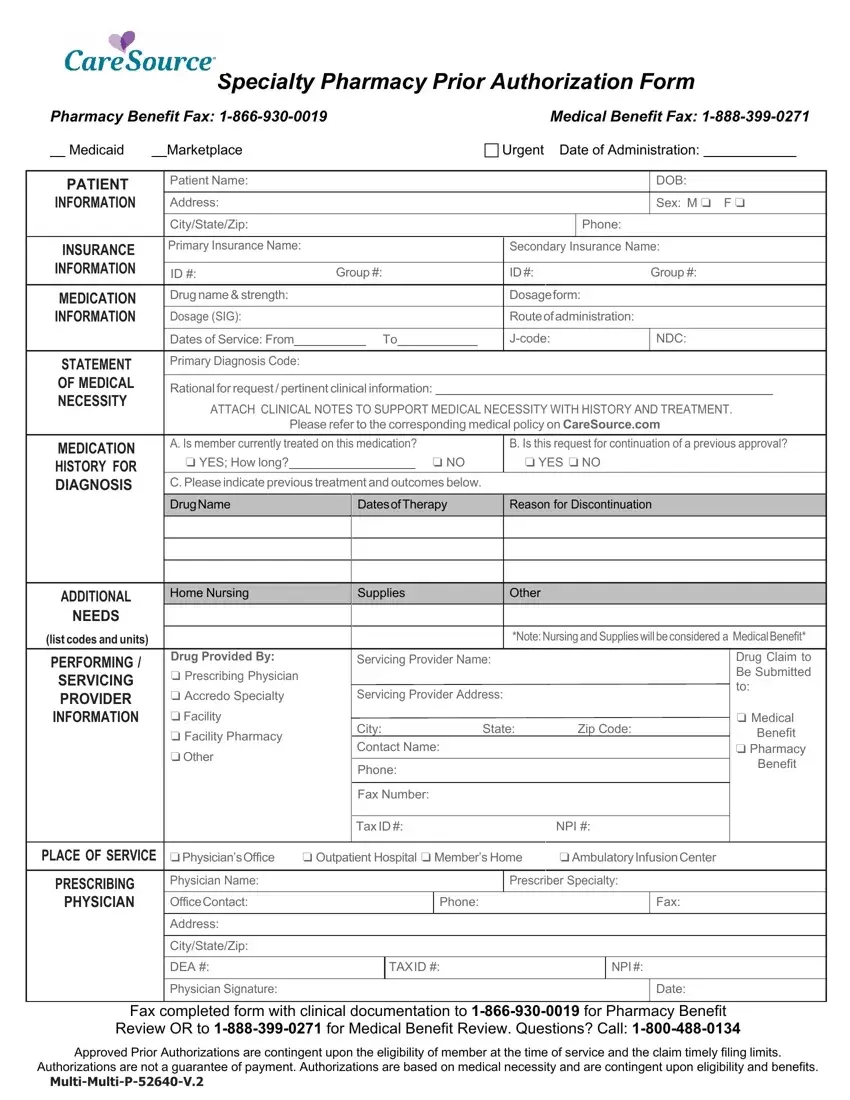 Pharmacy Prior Authorization Form first page preview