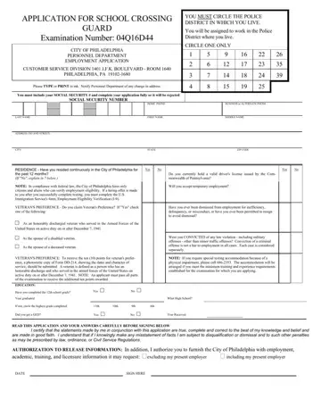 Philadelphia School Guard Application Form Preview