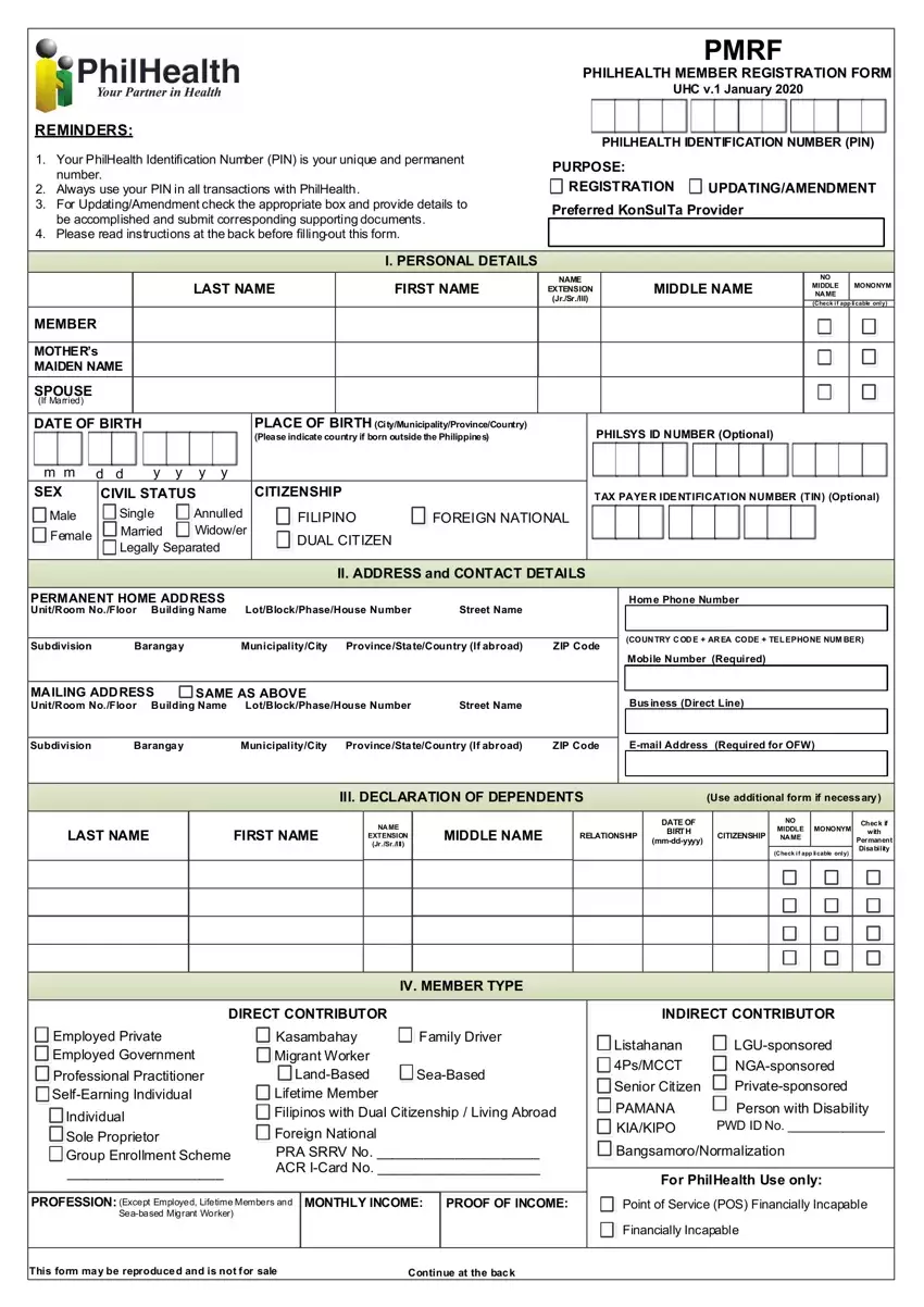 Philhealth Registration Form first page preview
