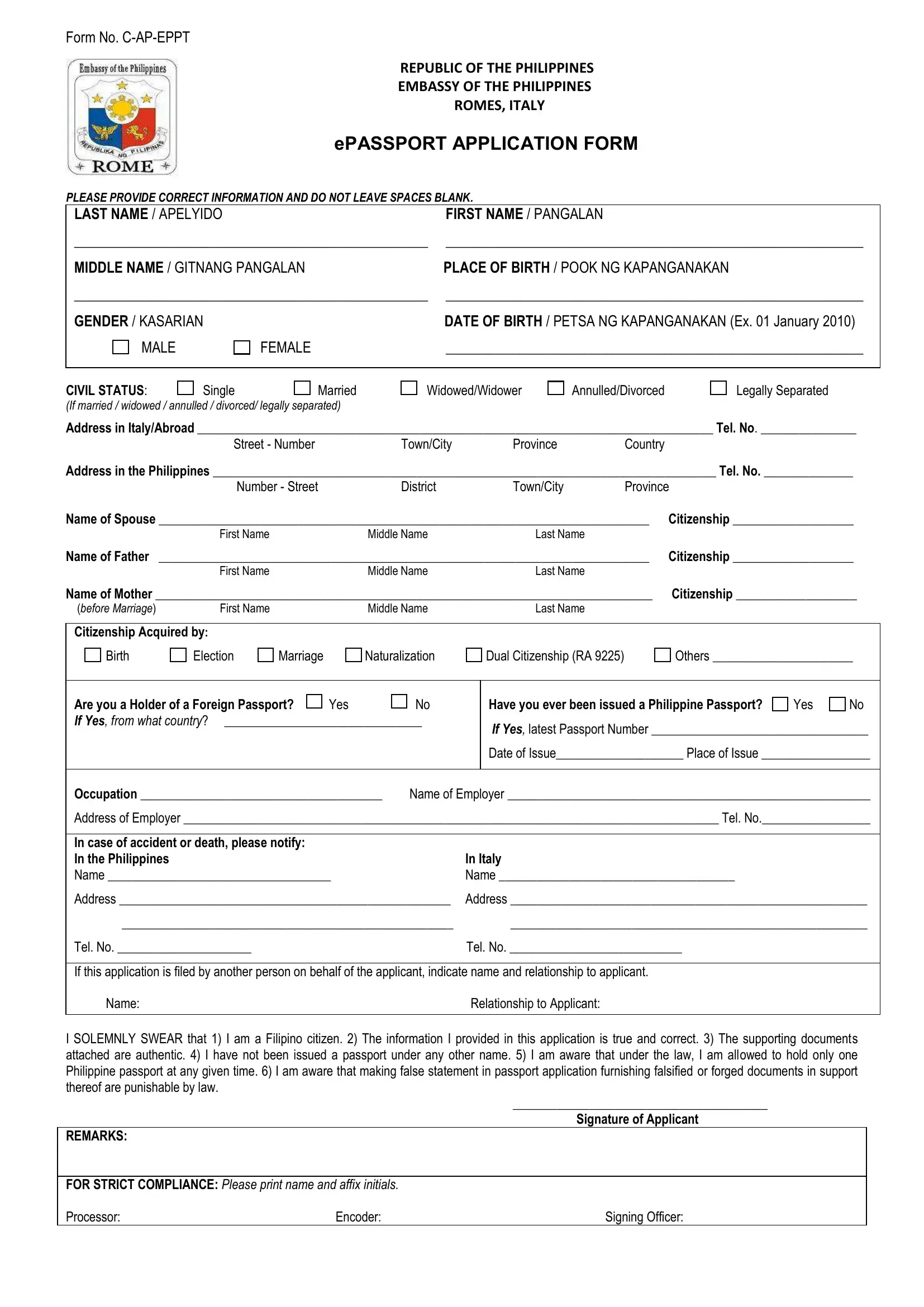 Philippine Embassy Passport Renewal PDF Form FormsPal