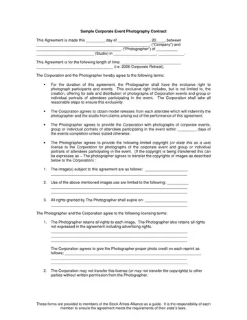 Photographer Contract Deal Form For Organization Preview