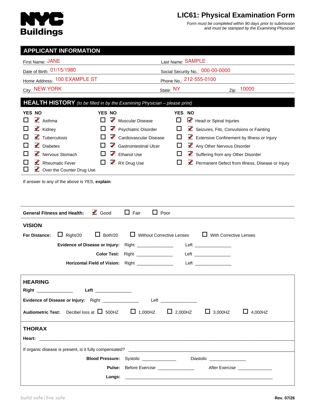 Form LIC61 example filled out, example: an applicant and the Examining Physician start the form