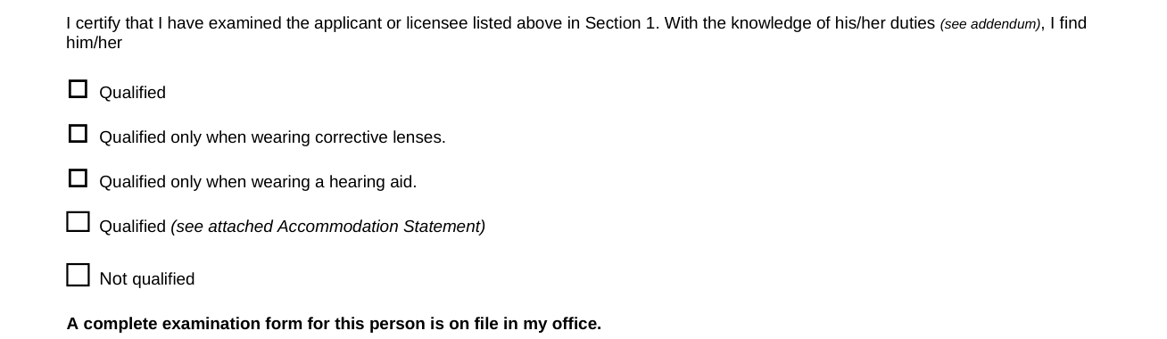 Form LIC61 example filled out, physician's Clearance