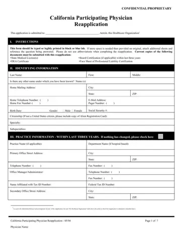 Physician Reapplication Form Preview