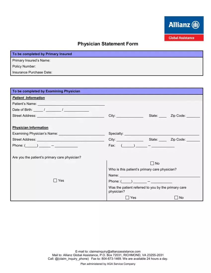 Physician Statement Form first page preview