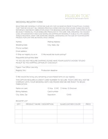 Pigeon Toe Wedding Registry Form Preview