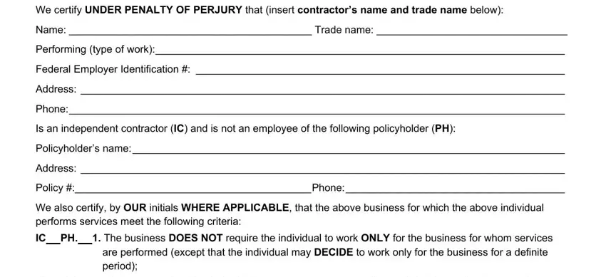 step 1 to filling in decclaration contractor