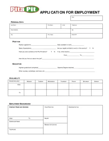 Pita Pit Application Form Preview