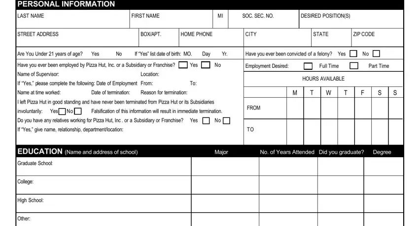 pizza hut jobs application form online empty fields to consider