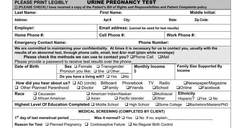 planned parenthood pregnancy form fields to fill out