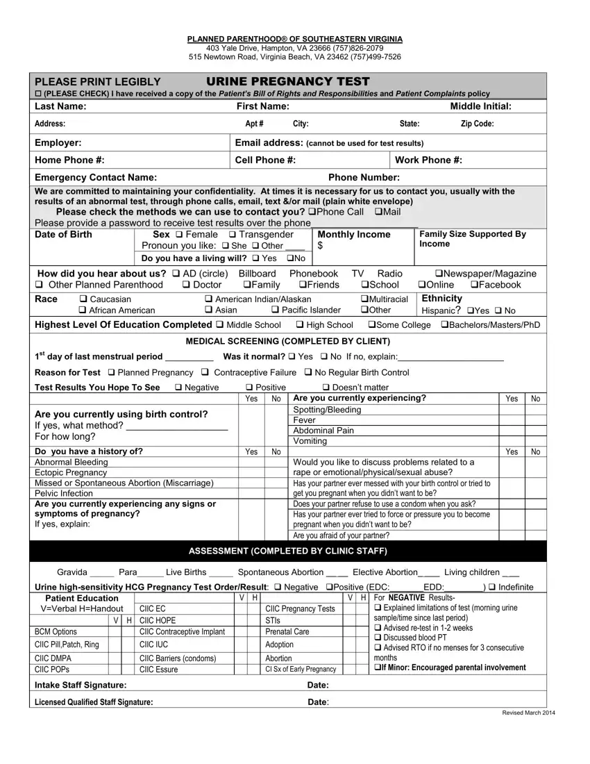 Planned Parenthood Proof Form first page preview
