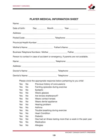 Player Medical Form Preview