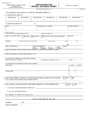 Plcb Special Permit Application Form Preview