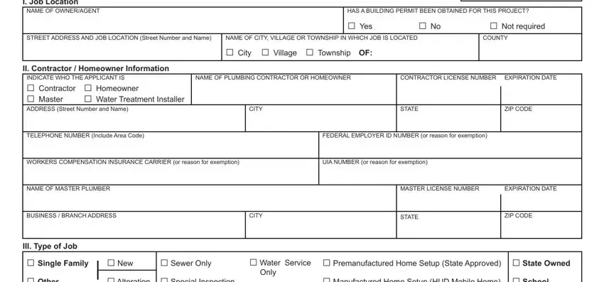 stage 1 to filling out plumbing inspection form