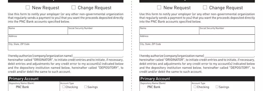 pnc bank address for direct deposit fields to complete