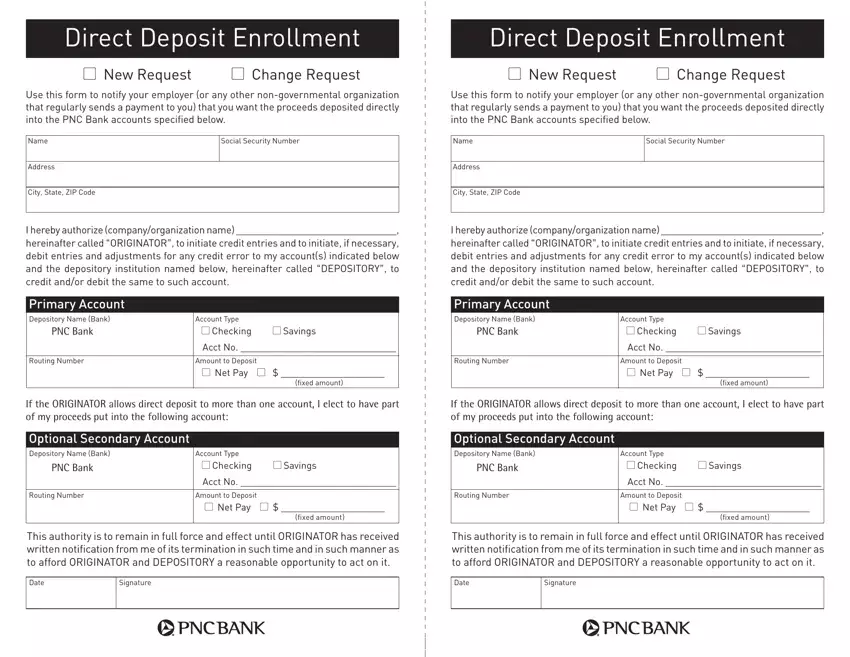 Pnc Direct Deposit first page preview