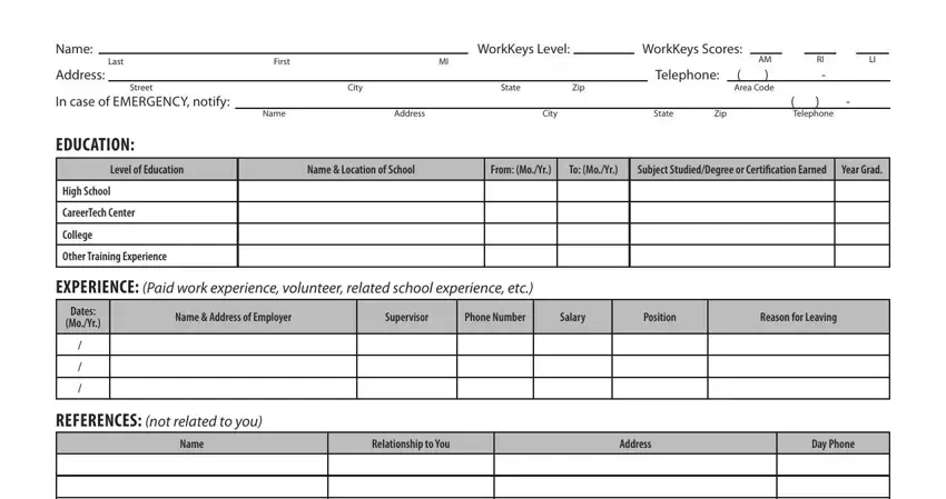Filling out job resume worksheet doc stage 2