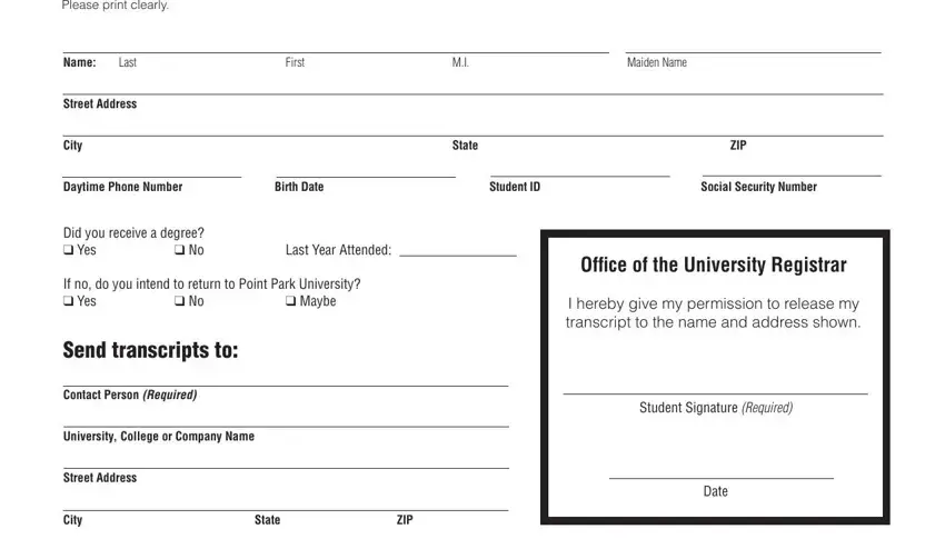 park university transcript request gaps to complete