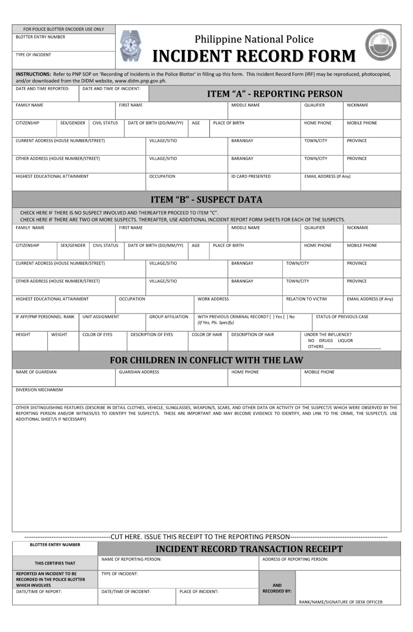 Police Blotter Sample Form ≡ Fill Out Printable PDF Forms Online