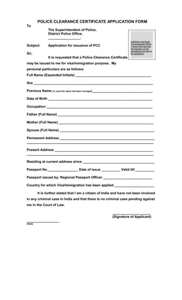 Police Clearance Certificate Application Form Preview