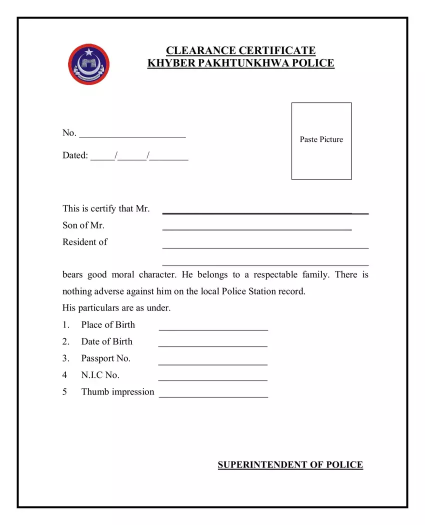 Police Clearance Certificate Form first page preview