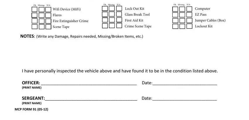 stage 2 to filling out police vehicle checklist