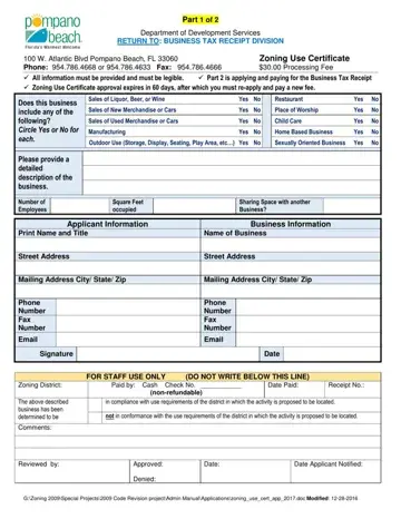 Pompano Beach Certificate Form Preview