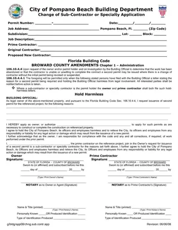 Pompano Building Department Application Form Preview