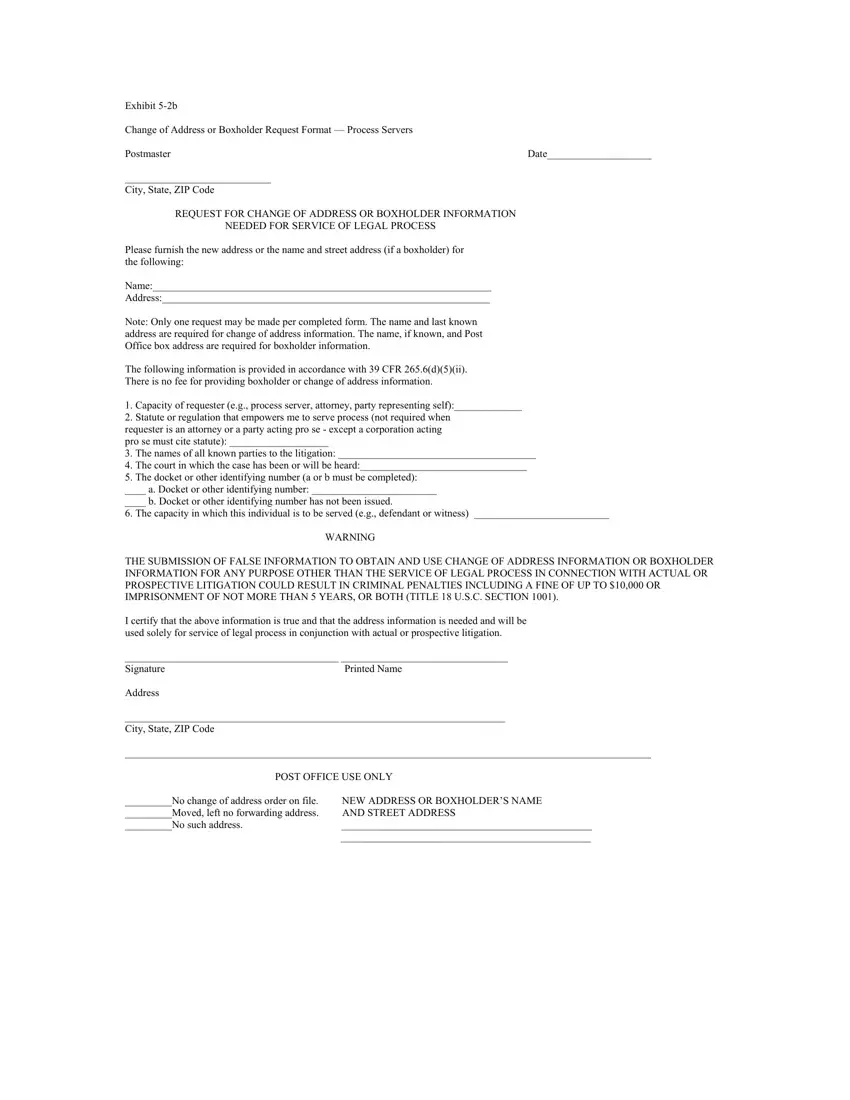 Post Office Process Server Form first page preview