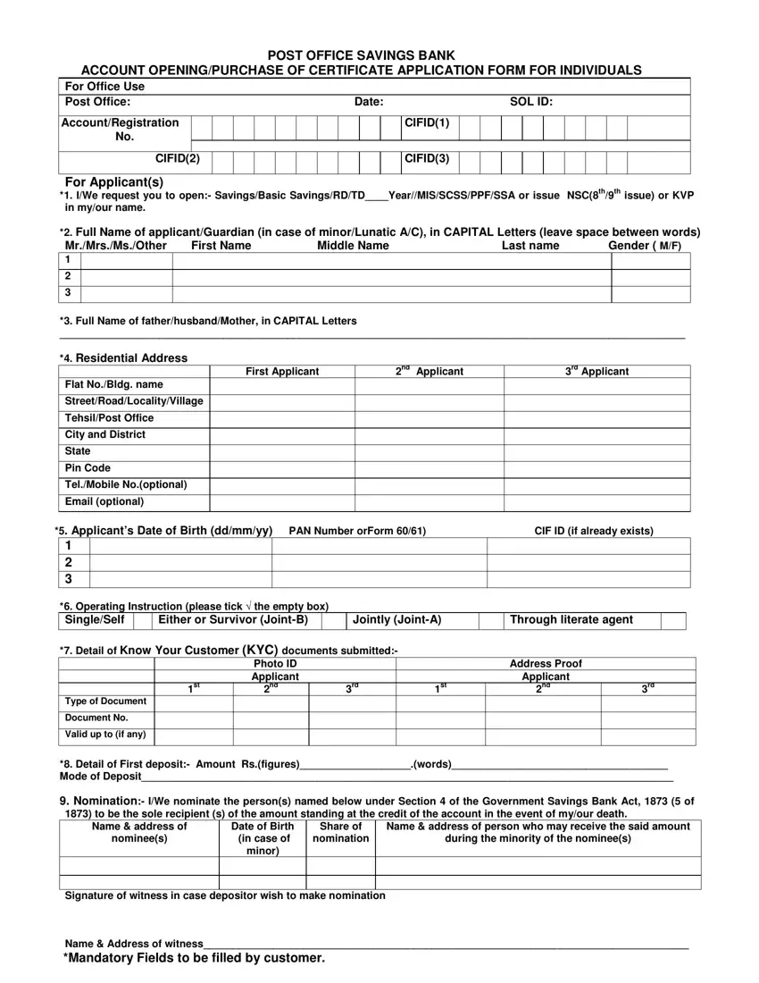 Post Office Saving Bank Form first page preview