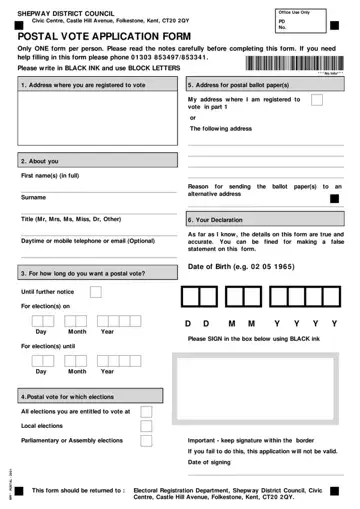 Postal Vote Application Form Preview